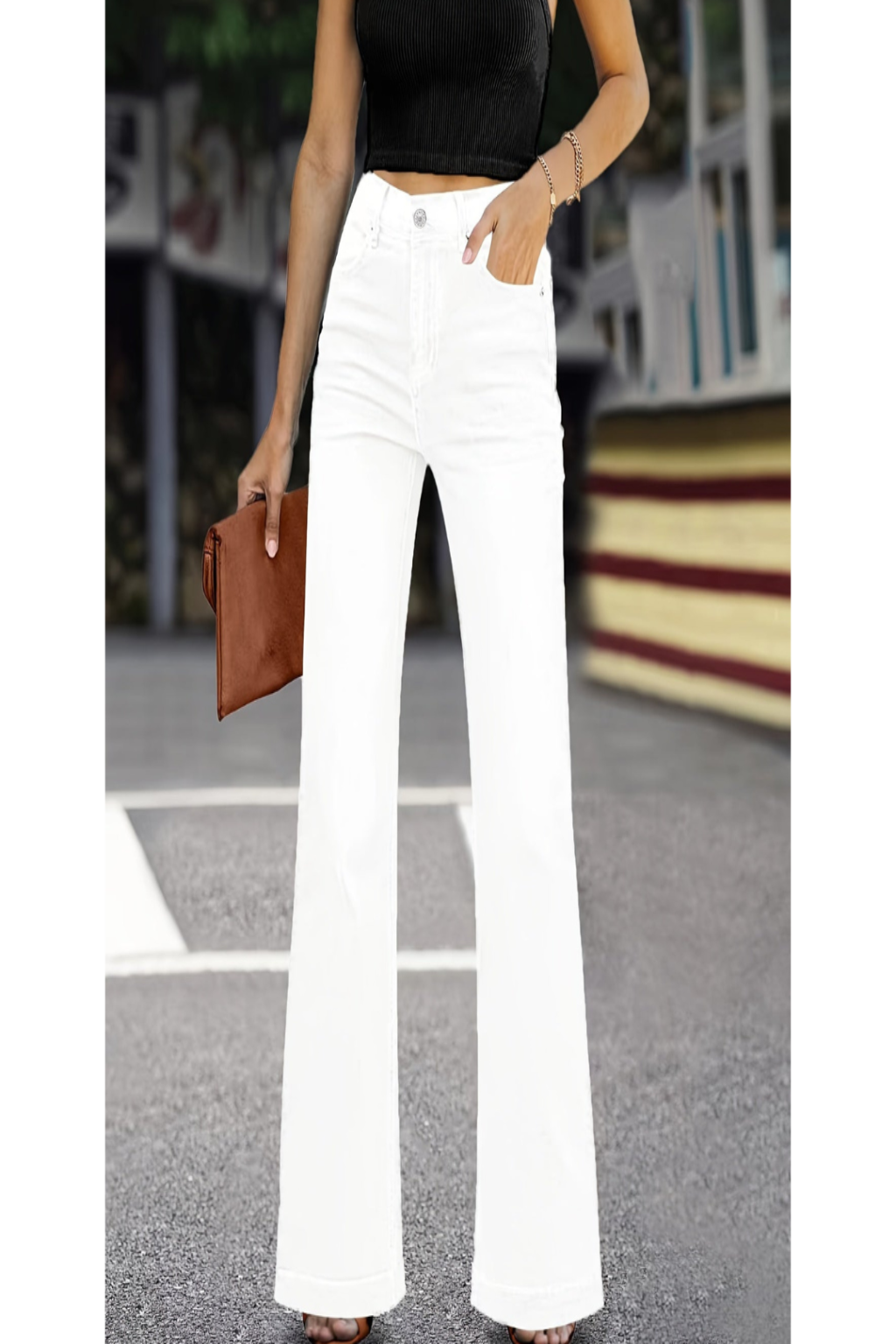 Casual witte jeans met | ruime pijpen