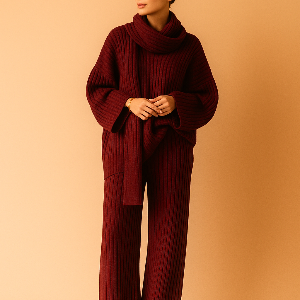 Lounge Set Voor Dames Met Flared Broek En Sjaal |Winter