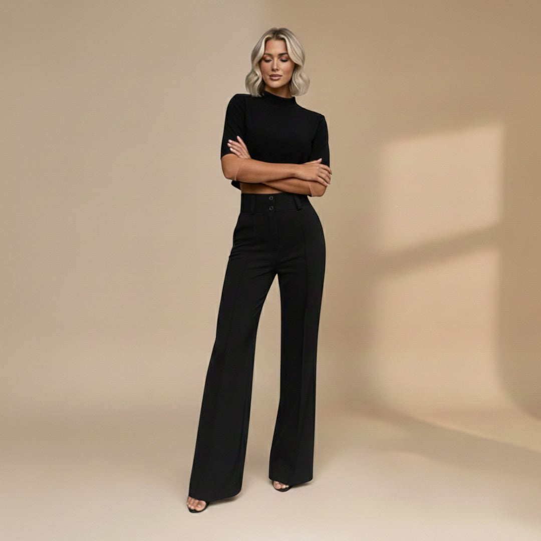 Tweedelige dames set met crop top en wijde broek | outfitstijl