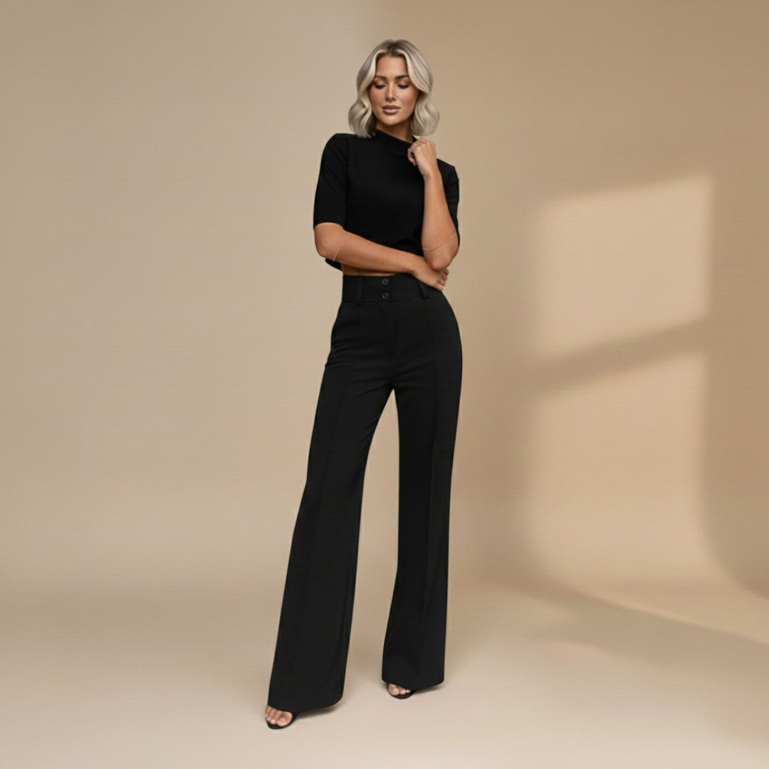 Tweedelige dames set met crop top en wijde broek | outfitstijl