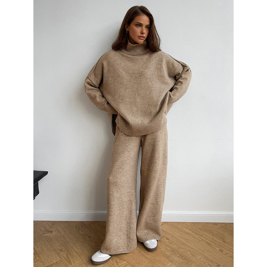 Dames loungewear set met coltrui en wijde broek | Casual stijl