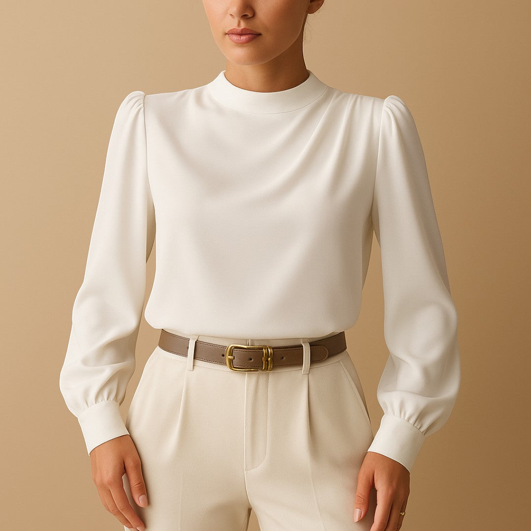 Blouse met Ruches en Opstaande Kraag voor Dames | Klassieke Stijl