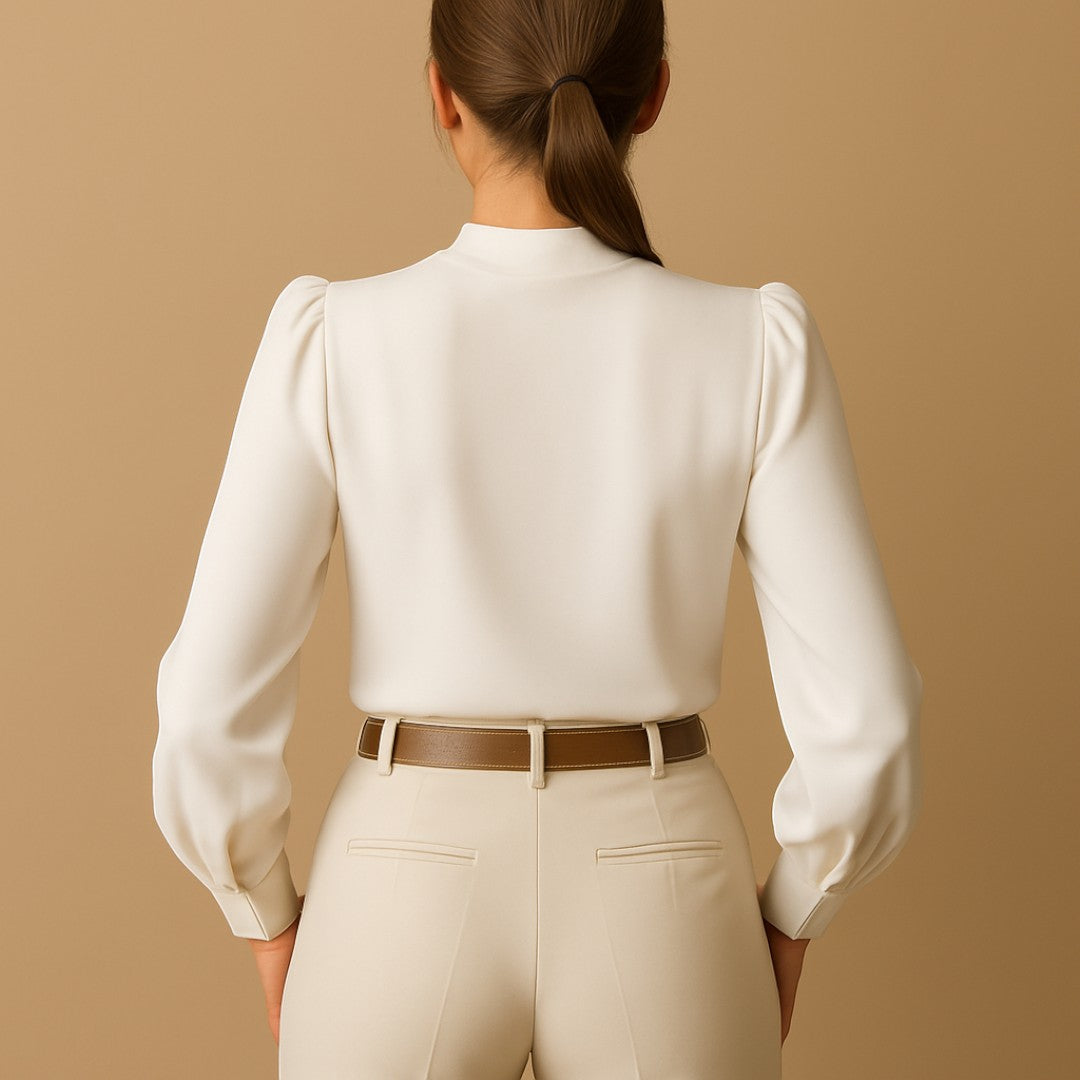 Blouse met Ruches en Opstaande Kraag voor Dames | Klassieke Stijl