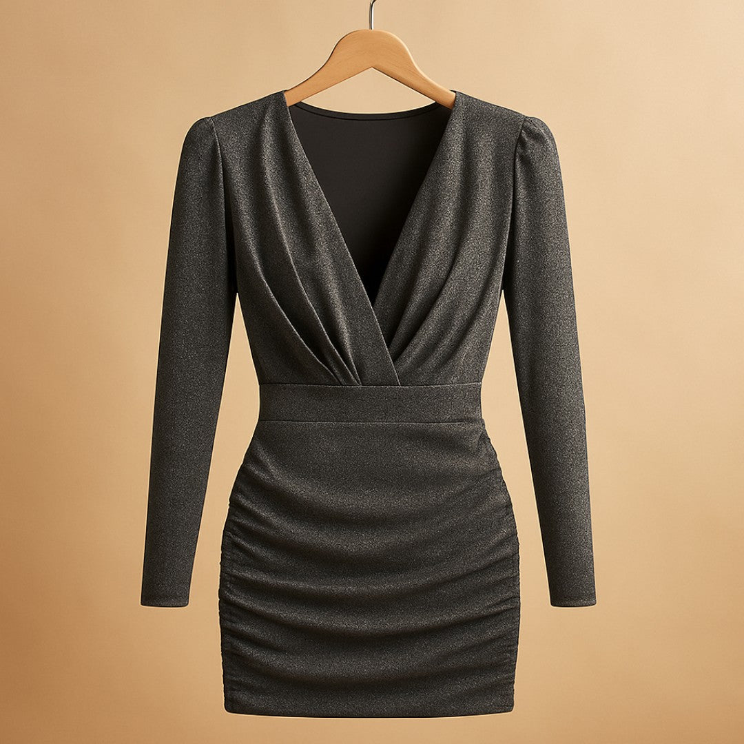 Avondjurk met effectdetails en lange mouwen voor dames | Klassiek